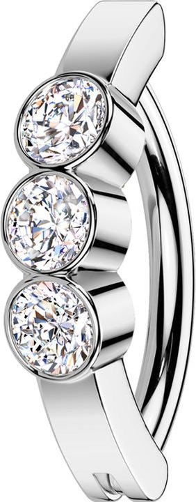 Produktbild Star Piercing Banane klappbar silber Schild drei runde Kristall silber (Messing, Chirurgenstahl 316L)
