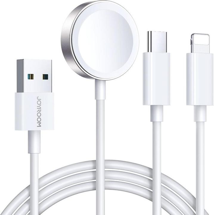 Image du produit Joyroom S-IW008 câble chargeur magnétique 3-en-1 USB-A - Lightning/USB-C 1,2m - blanc (1.20 m, 5 W)