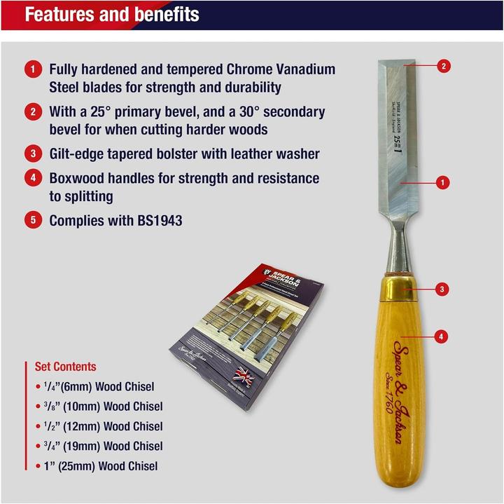 Actual product image Spear & Jackson Professional Wood Chisel Set