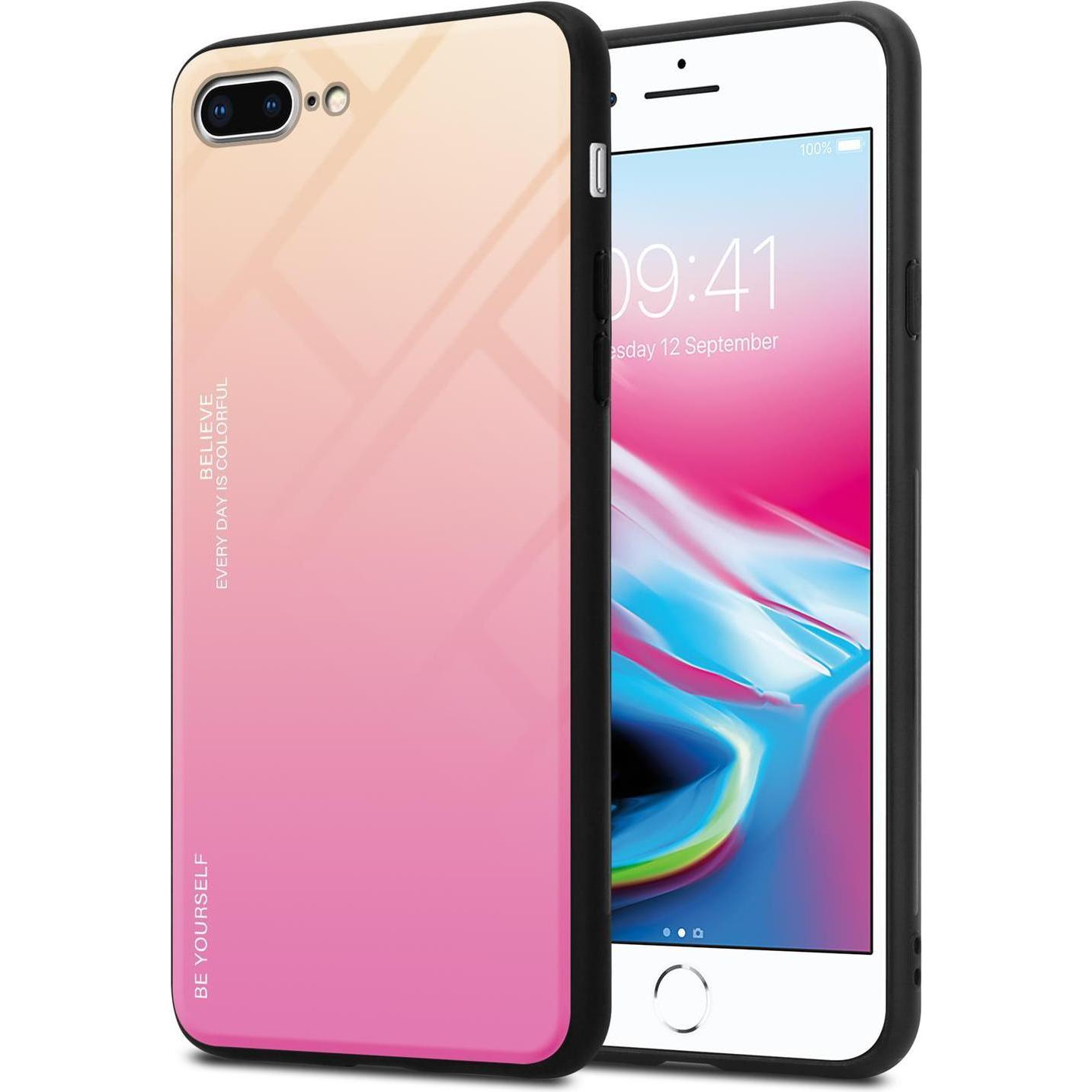 Cadorabo TPU 2 Farben Glas Cover (Apple iPhone 7 Plus, Apple iPhone 8 Plus), Smartphone Hülle, Schwarz