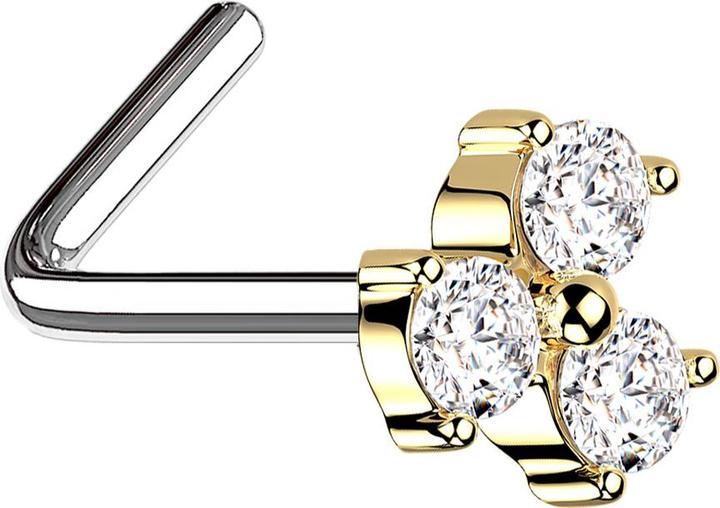 Immagine prodotto Star Piercing Borchia da naso angolata placcata oro 14k con fiore a trifoglio in argento (Ottone, Acciaio chirurgico 316L)