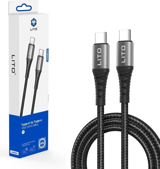Actual product image Lito - Data Cable (LD08) - Type-C to Type-C, Quick Charging, 2.4A, 2m - Black