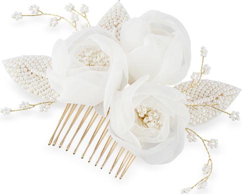 Immagine prodotto Trisa Pettinatura Celebride in oro delicato con fiori in tessuto e foglie di perle