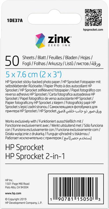 Produktbild HP Sprocket Fotopapier Zink (290 g/m², Foto (5x7.6cm), 50 x)