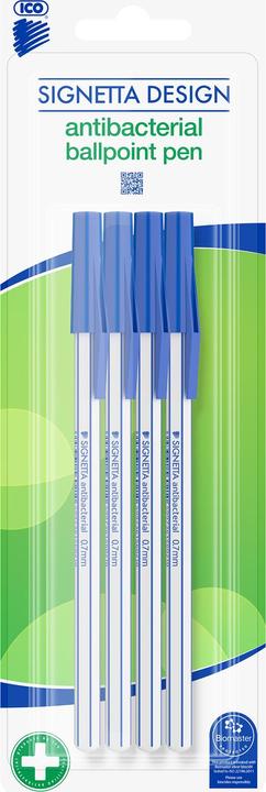 Ico Klassischer Kugelschreiber Signetta, antibakteriell, blau, 4 Stck, Blister (4x)