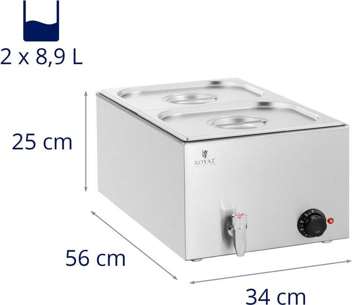 Immagine prodotto Royal Catering Bain Marie Warmhaltebehälter Speisenwärmer Ablasshahn 600 W 2 GN 1/2