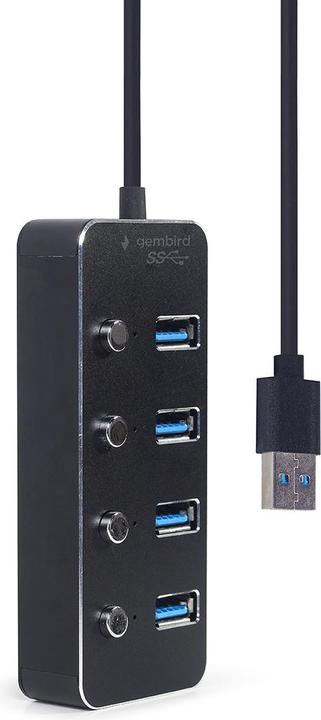 Produktbild Gembird USB 3.1 Gen 1 4-Port Hub mit Schaltern schwarz (USB-C, 4 Ports)