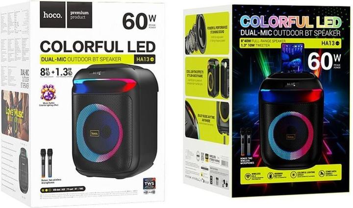 Actual product image Hoco Bluetooth speakers speaker bluetooth + 2 x wireless microphones HA13 black (Electrical connection)