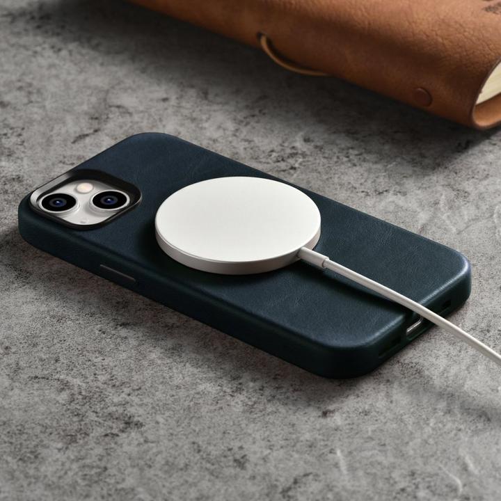 Produktbild iCarer oil wax Premium Ledertasche für iPhone 14 Plus Magnetische Ledertasche mit magSafe dunkelblau (Apple iPhone 14 Plus)