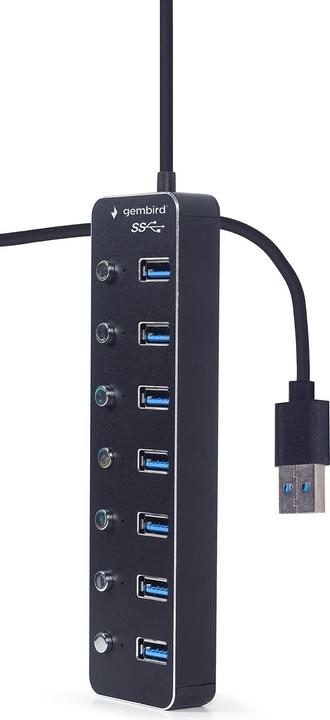 Actual product image Gembird 7-port USB 3.1 Gen 1 HUB with switches black (USB-A, 7 ports)