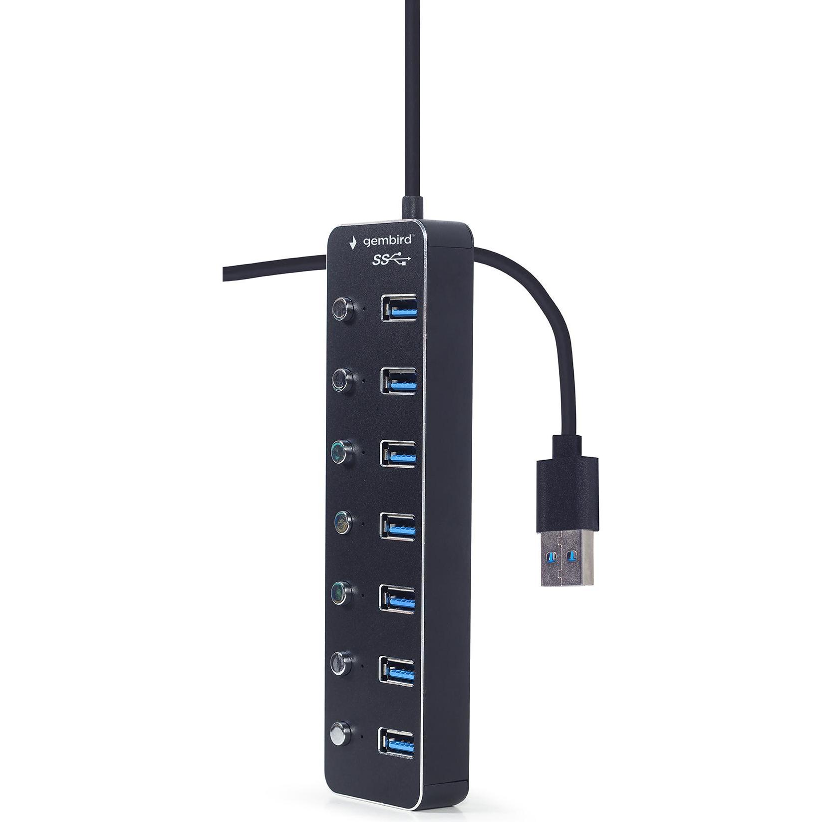 Thumbnail - Gembird 7-Port USB 3.1 Gen 1 HUB mit Schaltern schwarz (USB-C, 7 Ports), Dockingstation + USB Hub, Schwarz