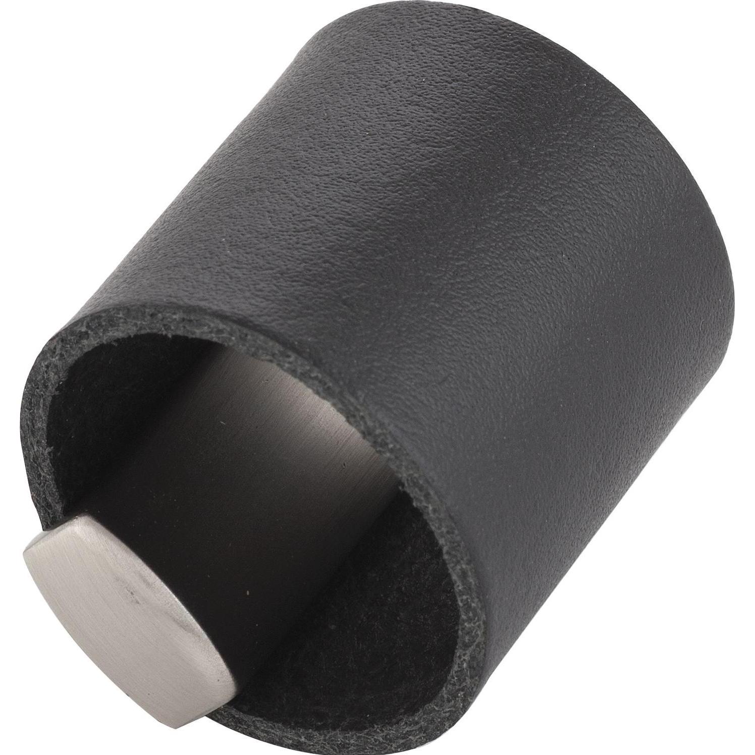 Furnipart, Möbelgriff, Möbelknopf Möbelknauf Drum LA 32, Breite 40mm, Leder/ZN schwarz/Edelstahl Effekt