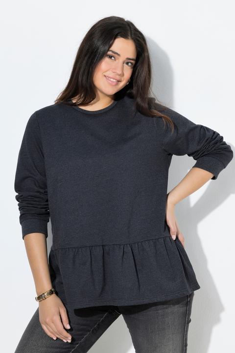 Image du produit Ulla Popken Sweat-shirt évasé à col rond et manches longues, ourlet à volants (46, 48)