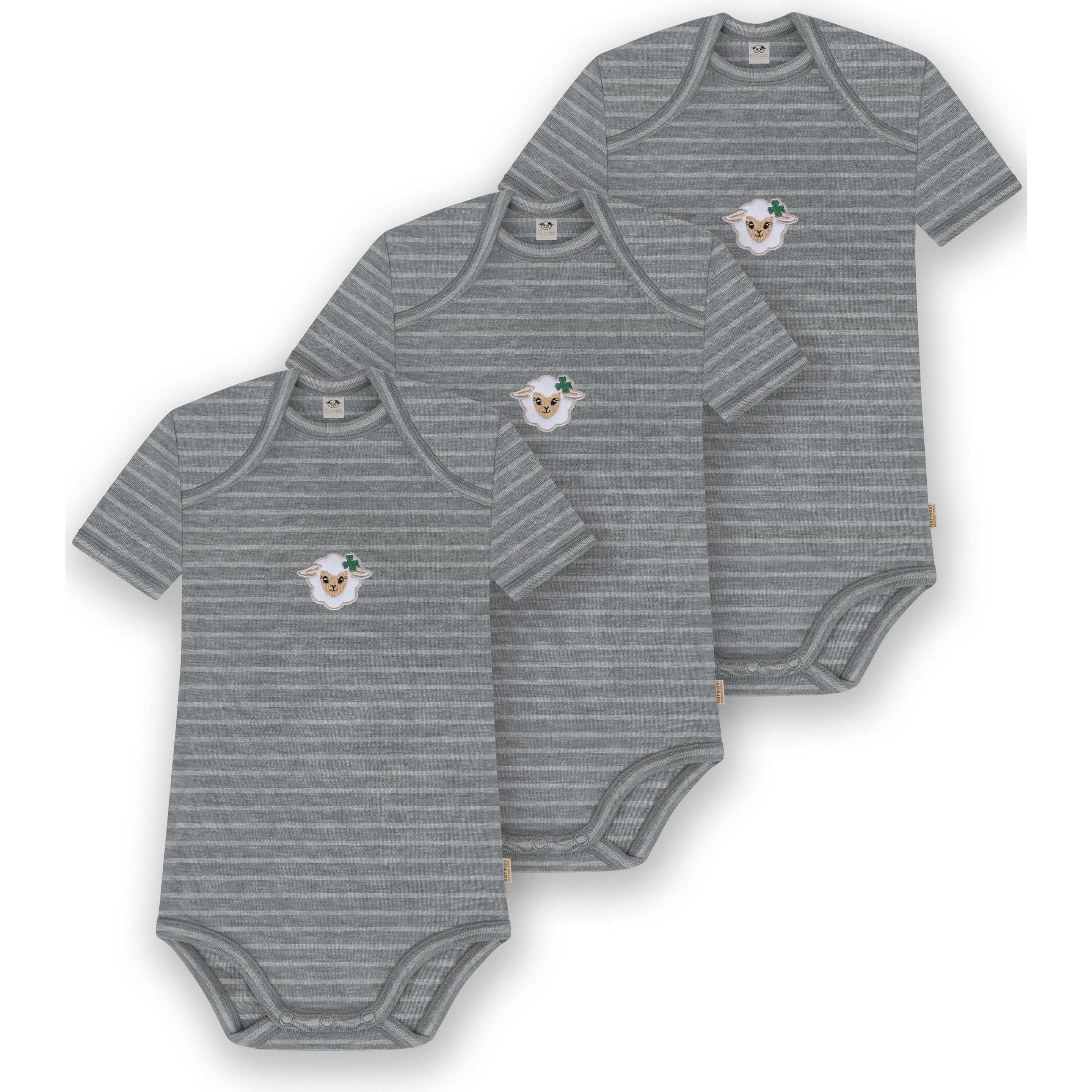 Normani, Herren, Body, 3er Set Baby Merino Body Kurzarm „Tauranga" - 9291, Grau, (62)