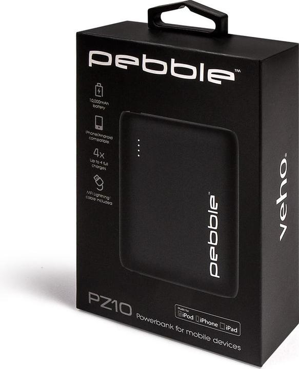Actual product image veho Pebble PZ10 - Black - Universal - Rectangle - Lithium Polymer (LiPo) - 10000 mA (10000 mAh, 5 W, 37 Wh)