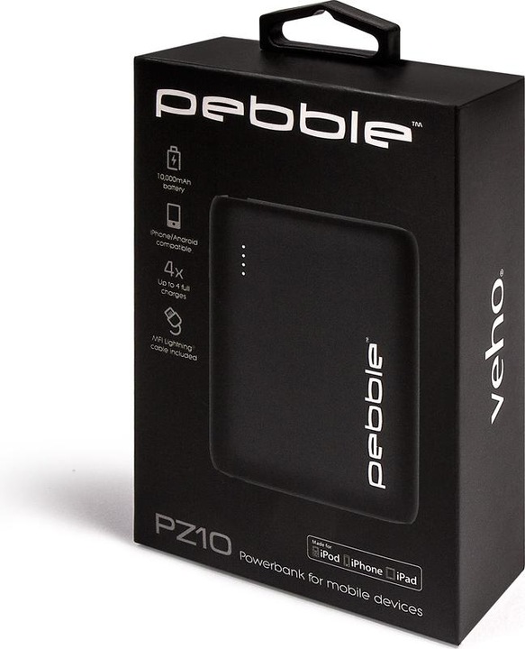 Produktbild veho Pebble PZ10 - Schwarz - Universal - Rechteck - Lithium Polymer (LiPo) - 10000 mA (10000 mAh, 5 W, 37 Wh)