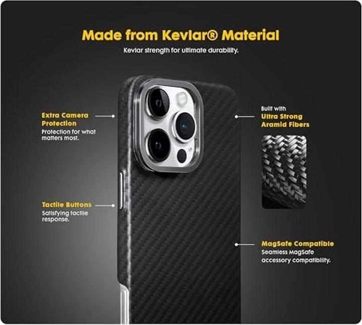 Image du produit Laut - Kev Protect - Ultra dunne kevlar MagSafe case - iPhone 16 Pro - zwart (Apple iPhone 16 Pro)