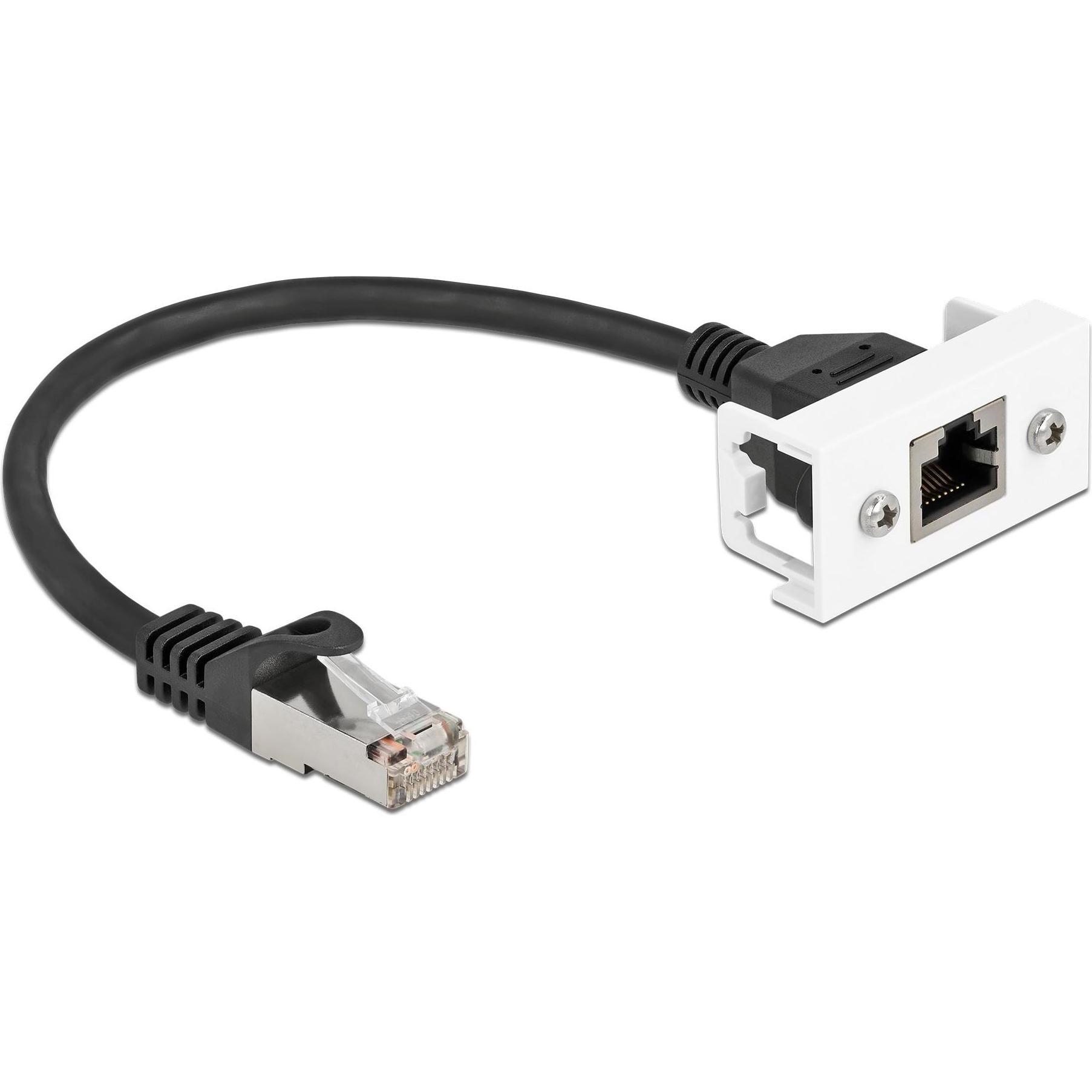 Delock Netzwerk Verlängerungskabel für Easy 45 Modul S/FTP RJ45 Stecker zu RJ45 Buchse Cat.6A 25 cm schwarz (S/FTP, CAT6...