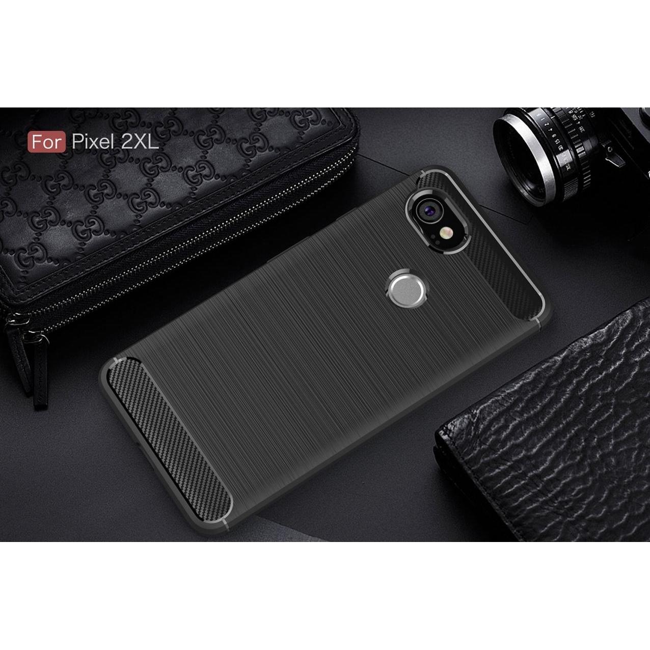 Thumbnail - Screenguard Google Pixel 2 XL Hülle Carbon Brushed Soft TPU (Google Pixel 2 XL), Smartphone Hülle, Schwarz