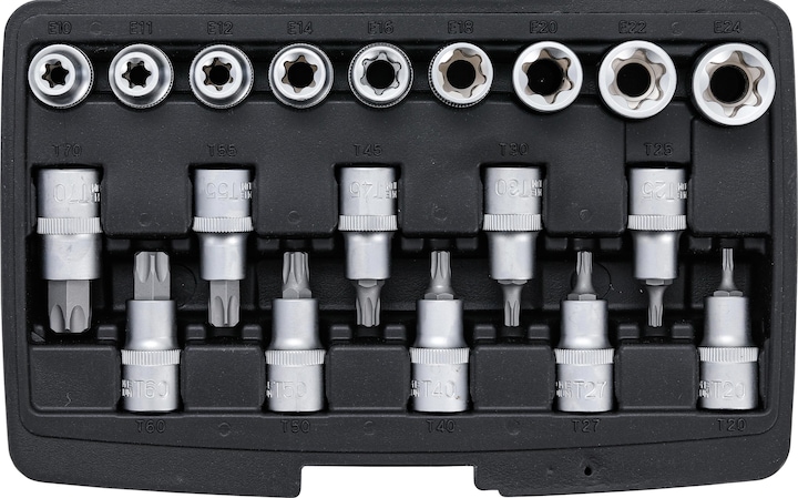 Actual product image BGS Bit Socket / Socket Set | 12.5 mm (1/2") Drive | T-Star (for Torx) / E-Type | 19 pcs. (12.5 mm)