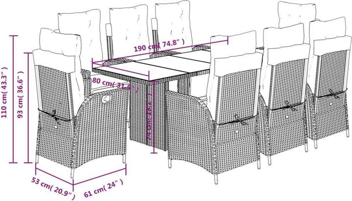 Produktbild vidaXL Garten Essgruppe (190 x 80 x 74 cm)