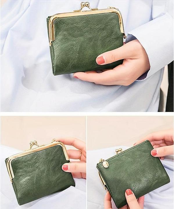 Actual product image Only-Bags.Store Solid colour versatile short wallet, Vintage Clutch Coin Purse Credit Card Holder with