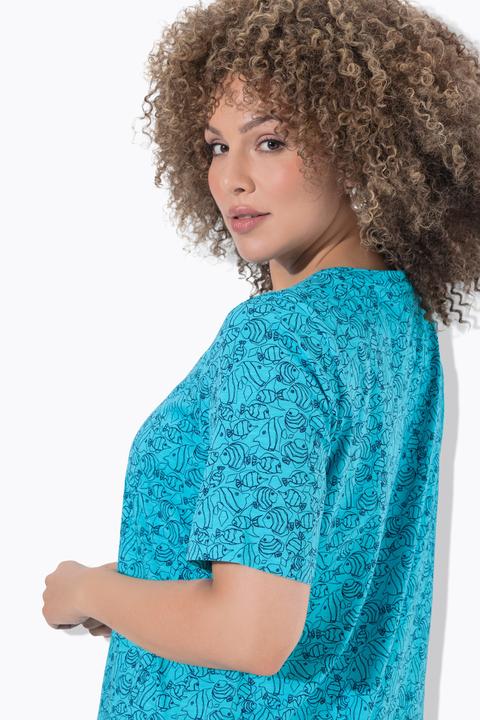 Actual product image Ulla Popken Geometric Fish Print Short Sleeve V-Neck Tee (60)