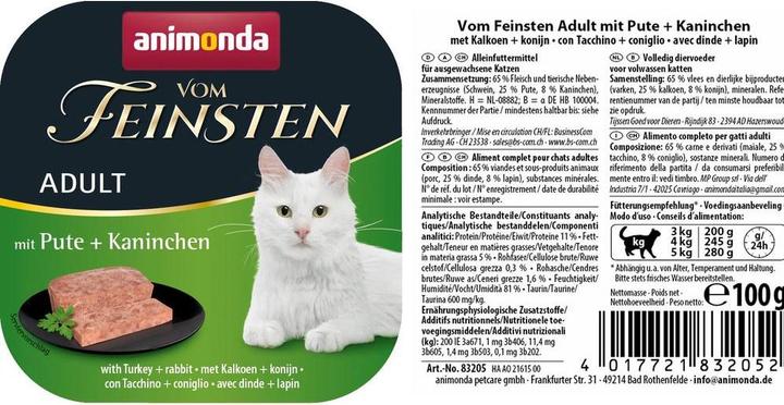 Immagine prodotto animonda Vom Feinsten Adult con tacchino e coniglio (Adulto, 1 pz., 100 g)