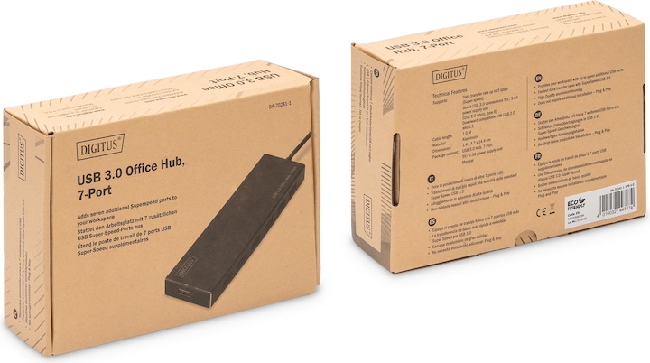 Produktbild Digitus Hub 7-port USB 3.0 SuperSpeed, Power Supply, HQ aluminum (USB-A, 7 Ports)