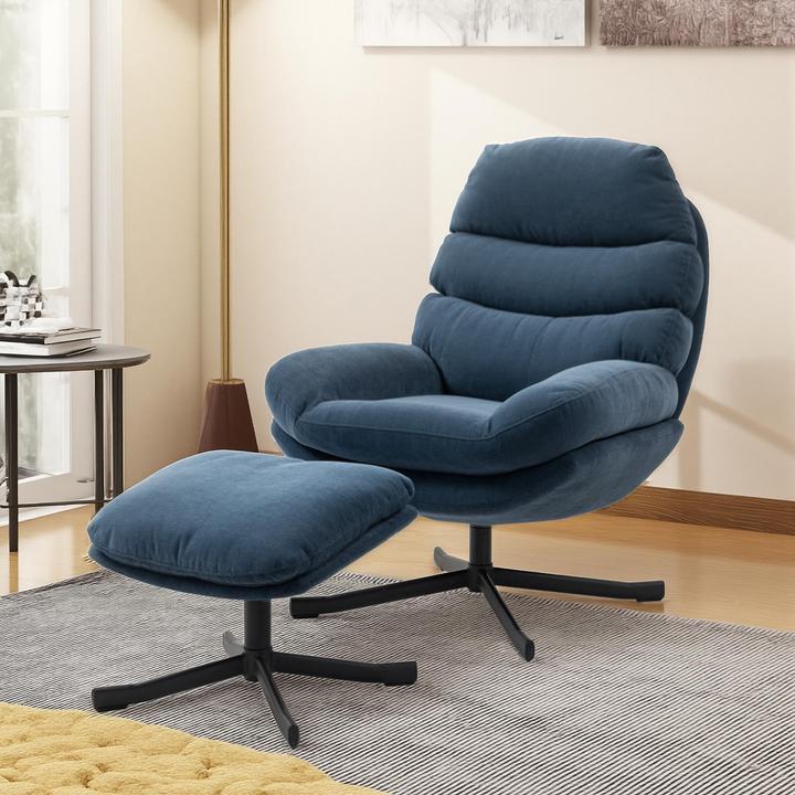 Immagine prodotto Homcom Relaxsessel mit Hocker Polyester, Stahl Blau