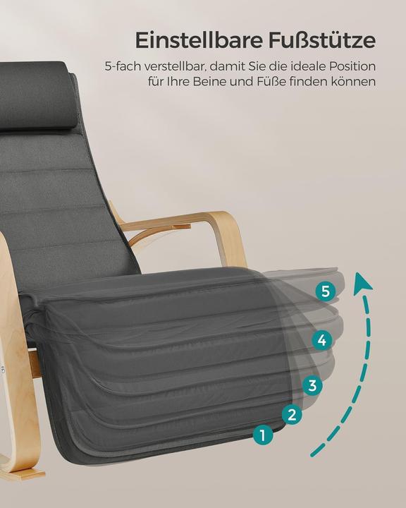 Actual product image Songmics Schaukelstuhl Verstellbar Belastbar Wohnzimmer Dunkelgrau