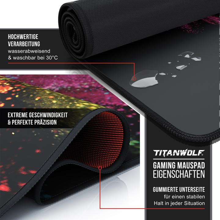 Produktbild Titanwolf Gaming Mauspad, 900 x 400mm XXL Mausmatte, verbessert Präzision & Geschwindigkeit, Color Explosion (XXL)