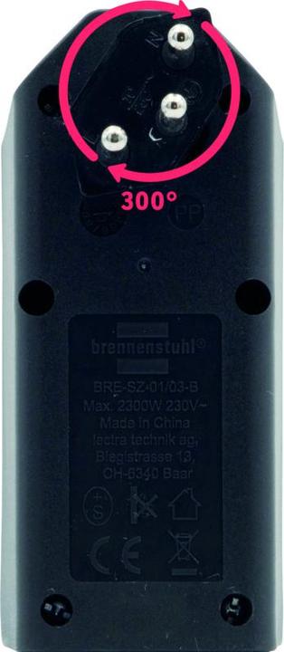 Image du produit Brennenstuhl cleverLINE Fiche de dérivation triple noire, orientable jusqu'à 300° (avec accroche) *CH* (Type 13, 3 x)
