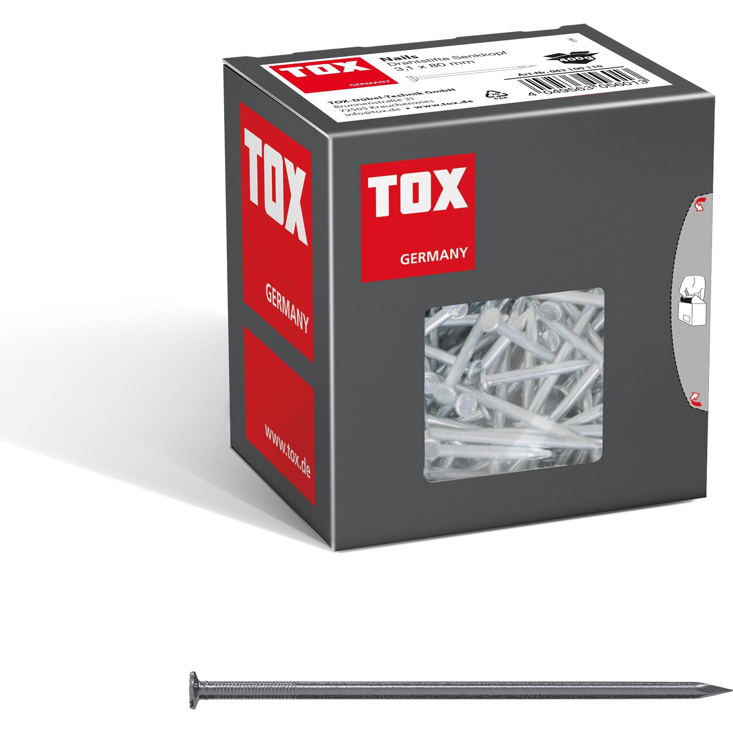 Tox, Dübel, Nails 3,1x80 mm (400g) Drahtstifte, blank mit Senkkopf (DIN 1151)