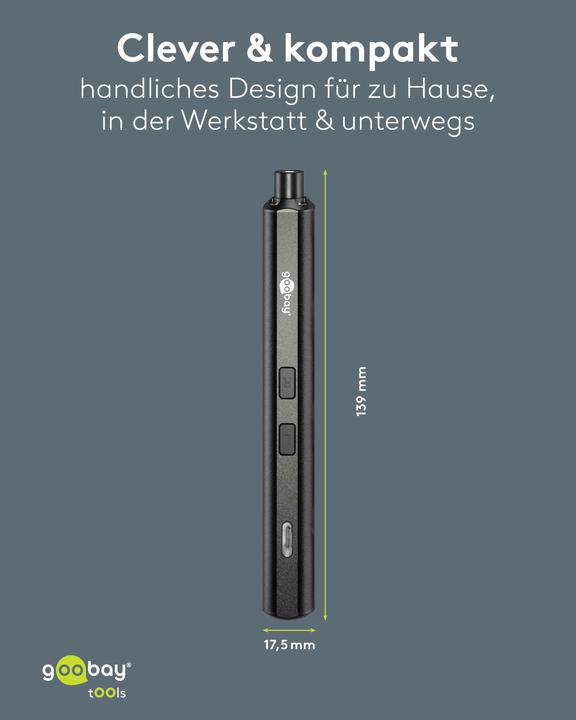 Actual product image Goobay Elektrischer Schraubendreher mit 20-tlg. Präzisions-Bitsatz (Hexagon socket round, Phillipps cross recess (PH), Tri-wing)
