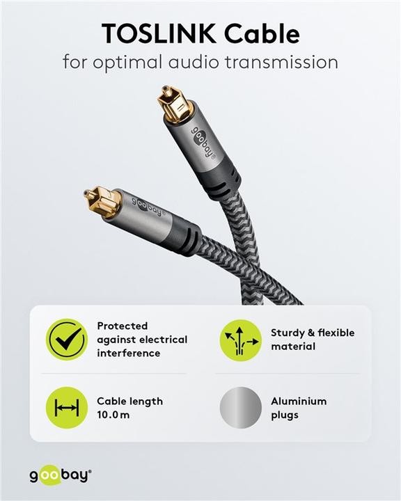Produktbild Goobay TOSLINK-Kabel, 10 m, Sharkskin Grey (10 m, TOSLINK)