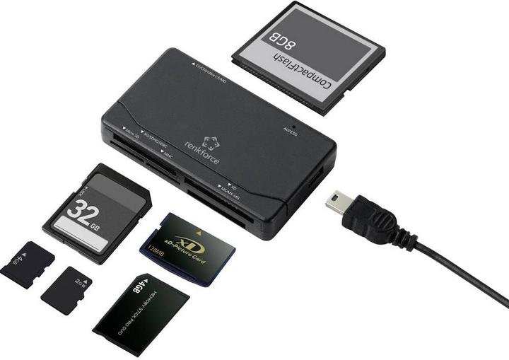 Actual product image Renkforce RF-PCR-150 External Memory Card Reader USB 2.0 Black (USB)