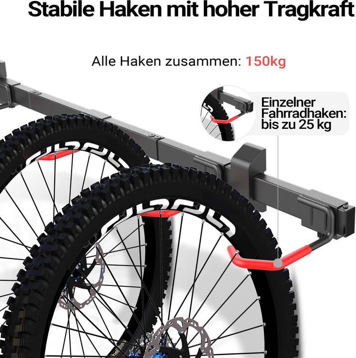 Actual product image Wiltec Bicycle wall mount 6 bicycles 160.4x18x10.5cm 150kg Bicycle mount