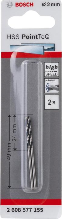 Actual product image Bosch Professional Zubehör Metal twist drill HSS PointTeQ, DIN 338, 2.0 mm, pack of 2 (2.0 millimetre)