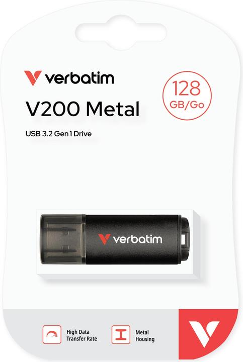 Image du produit Verbatim V200 Metal USB3.2 128GB Aluminium, r/w 80/200MBs 30212 (128 Go, USB-A)
