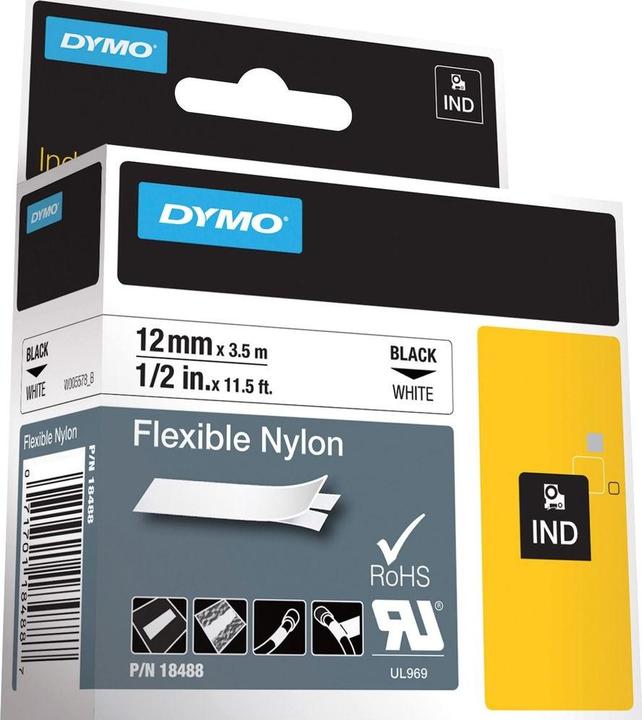 Actual product image Dymo Original IND Writing Tape for Rhino™ Nylon 12mm x 3.5m - black on white (1.20 cm, White)