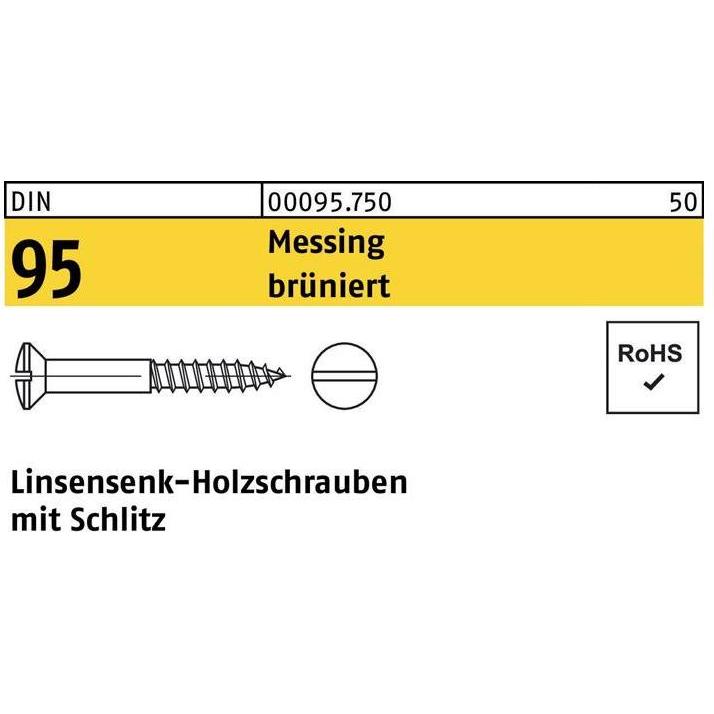 Schrauben, Holzschraube DIN 95 Linsensenkkopf Schlitz 3,5 x 35 Messing brüniert (200 Schrauben pro Stück)
