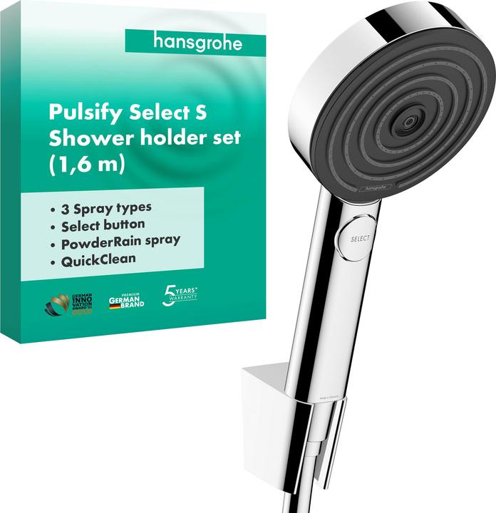 Actual product image hansgrohe HG shower set PULSIFY SELECT 105 3jet Relaxation shower hose 1600mm chrome (3 Beam types, 11.40 l/min)