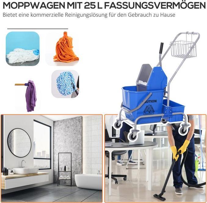 Produktbild Swisshandel24 Putzwagen Reinigungswagen Fahreimer Putzeimer 25 Liter mit 4 Rollen Blau (1 Stk.)