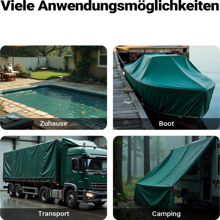 Produktbild Wiltec Abdeckplane wetterfest dunkelgrün 3x5m Polyester Gartenplane 650g/m² Ösen (5 x 3 m)