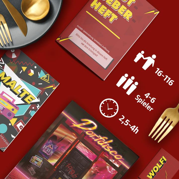 Produktbild Mord bei Tisch Dorfdisco - Krimidinner (Deutsch, 4 - 6 Spieler)