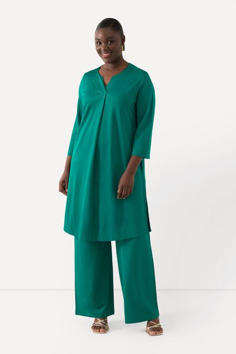Immagine prodotto Ulla Popken Maglia dal taglio lungo in piqué fluente con scollo a tunica e maniche a 3/4 (42, 44)