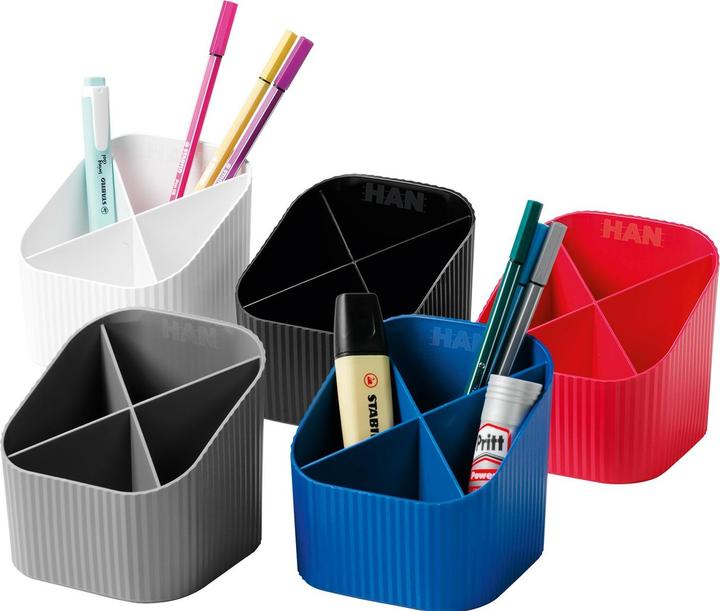 Actual product image Han Pencil holder Re-X-LOOP, dark grey 4 compartments, 100% recycled eco-plastic