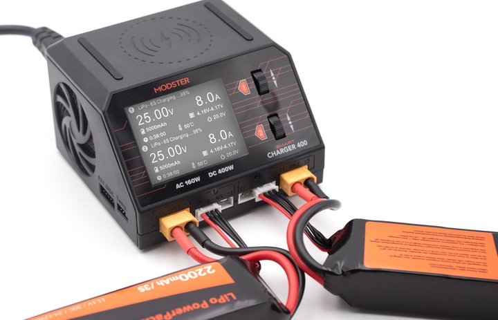 Produktbild Modster Ladegerät AC/DC Smart Duo Charger 400W 10A 2x6S Lipo mit integriertem Netzteil