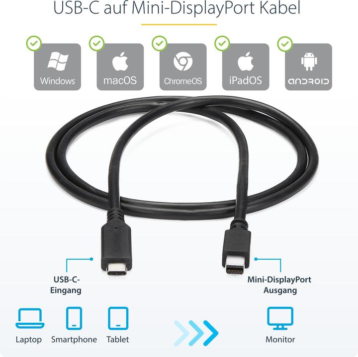 Produktbild StarTech 1m 3 Ft USB C To Mdp Cable (1 m, USB Typ C)